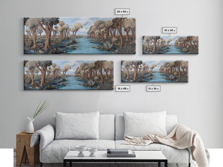 Serene African Wetland River Landscape Wall Art, Baobab Tree Safari Decor, Nature Scene Art, Earth Tone Living Room Decor