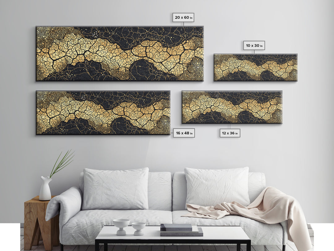 Abstract Black And Gold Cracked River Canvas Print, Luxury Modern Wall Decor, Textured Art Print, Elegant Home Decor Gift