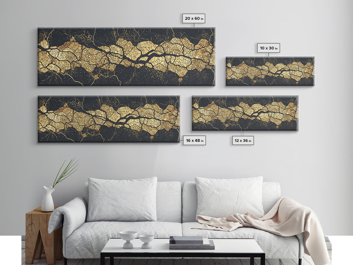 Black And Gold Abstract Kintsugi Veins Canvas Print, Luxury Wall Art Decor, Modern Textured Artwork, Statement Piece Gift