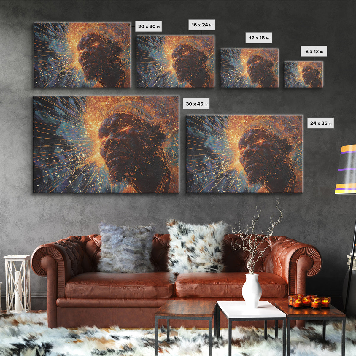 Cosmic Black Man Profile With Radiant Energy Wall Art, Afrocentric Spiritual Decor, Modern African Portrait, Black Art Gift