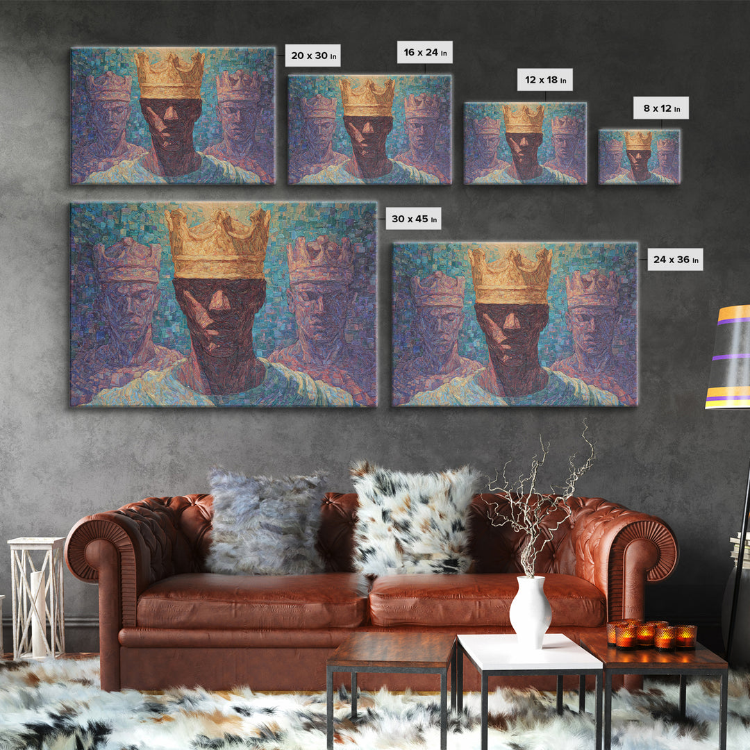 Impressionist Crowned African King Wall Art, Modern African Art Print, Black Culture Decor, Regal Portrait Canvas Print Gift