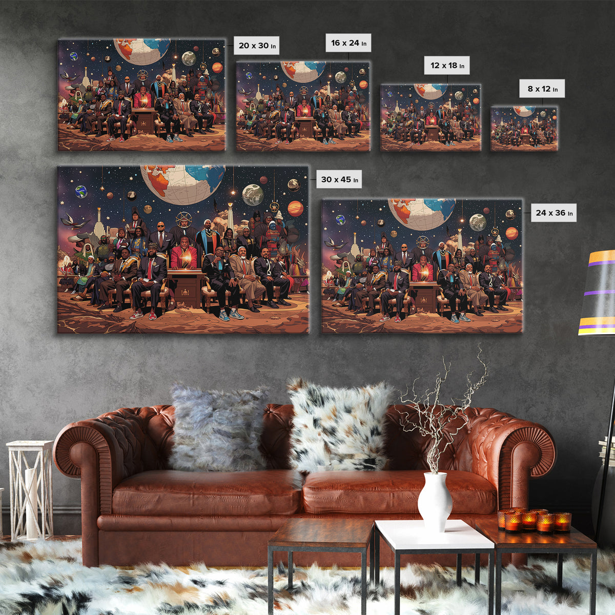 Afrofuturist Cosmic Council Of Black Leaders, African Wall Art, Afrocentric Decor, Black History Art, Modern Canvas Print