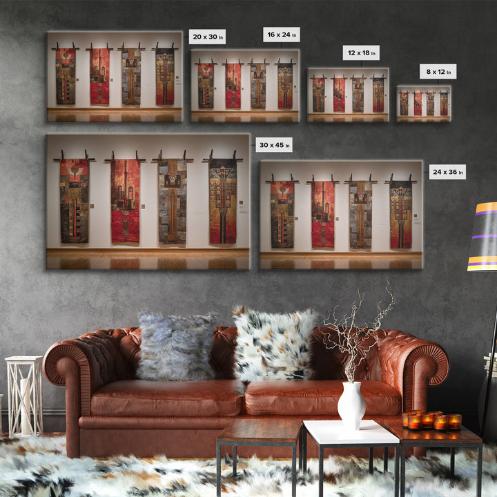 Earth Tone Textile Banners In Gallery, African Wall Art, Cultural Home Decor, Textile Art, Modern Framed Canvas Print, Museum Decor