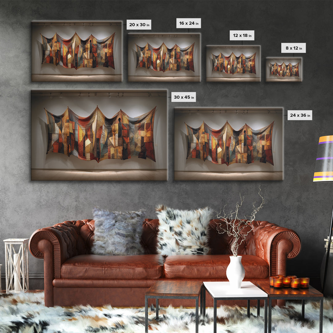 Abstract Quilted Textile Wall Hanging, African Wall Art, Earth Tone Wall Art, Fabric Art, Cultural Framed Canvas Print, Gallery Wall Art