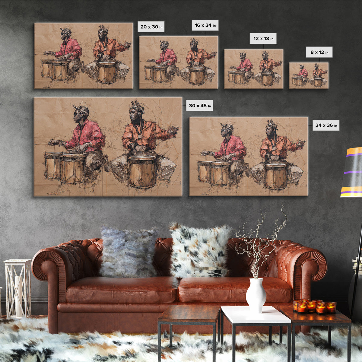 Two African Drummers Sketch Framed Canvas Print, Tribal Art Print, African Culture Art, Music Room Decor, Afrocentric Artwork