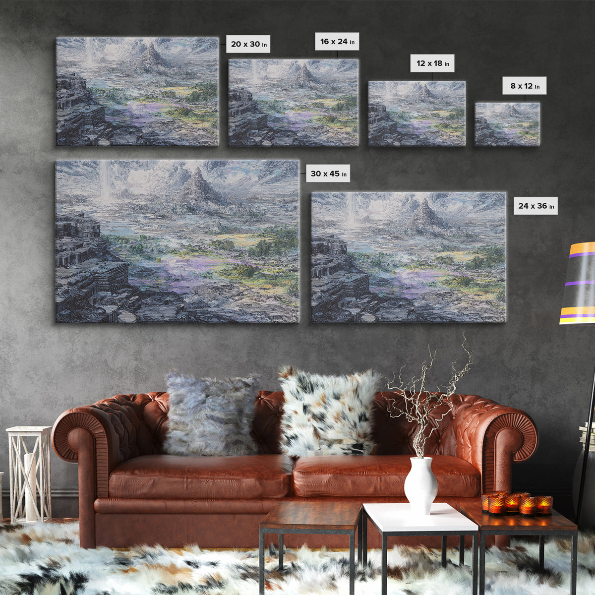 Mystic Mountain Pyramid Landscape Canvas Print, Dreamy Wall Art, Nature Scene Art, Large Decor Art, Fantasy Home Decor Gift