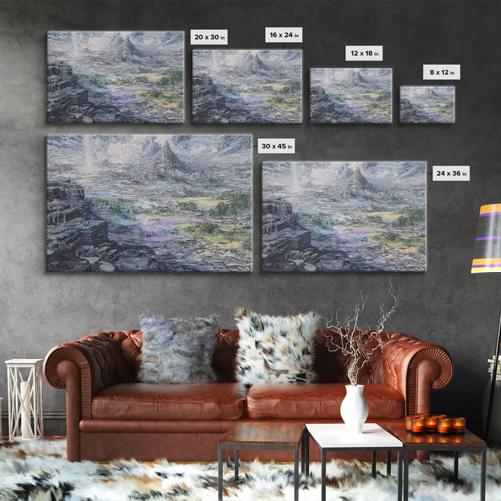 Mystic Mountain Pyramid Landscape Canvas Print, Dreamy Wall Art, Nature Scene Art, Large Decor Art, Fantasy Home Decor Gift