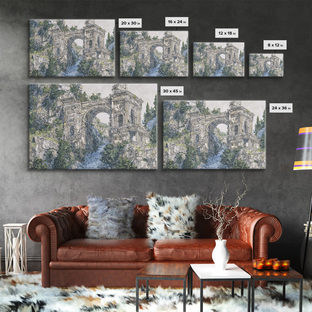 Overgrown Ancient Arch Ruins Canvas Print, Nature Scene Art, Elegant Home Decor, Large Wall Art, Unique Wall Decor For Home