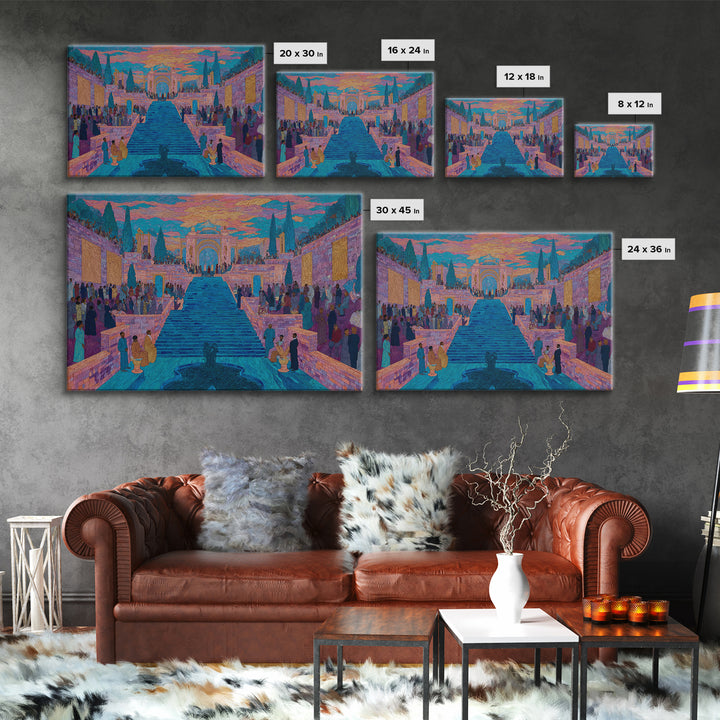 Vibrant Palace Stairway Celebration Framed Canvas Print, Colorful Wall Art, Cultural Travel Decor, Luxury Statement Gift