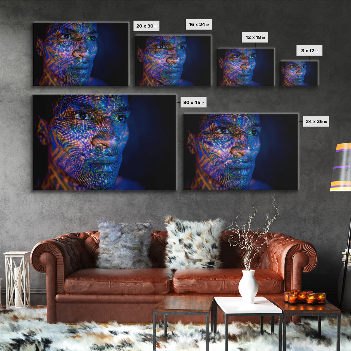 Blue Digital Black Man Portrait Canvas Print, Afrofuturism Decor, Modern Black Art, Abstract Face Art, Statement Wall Decor