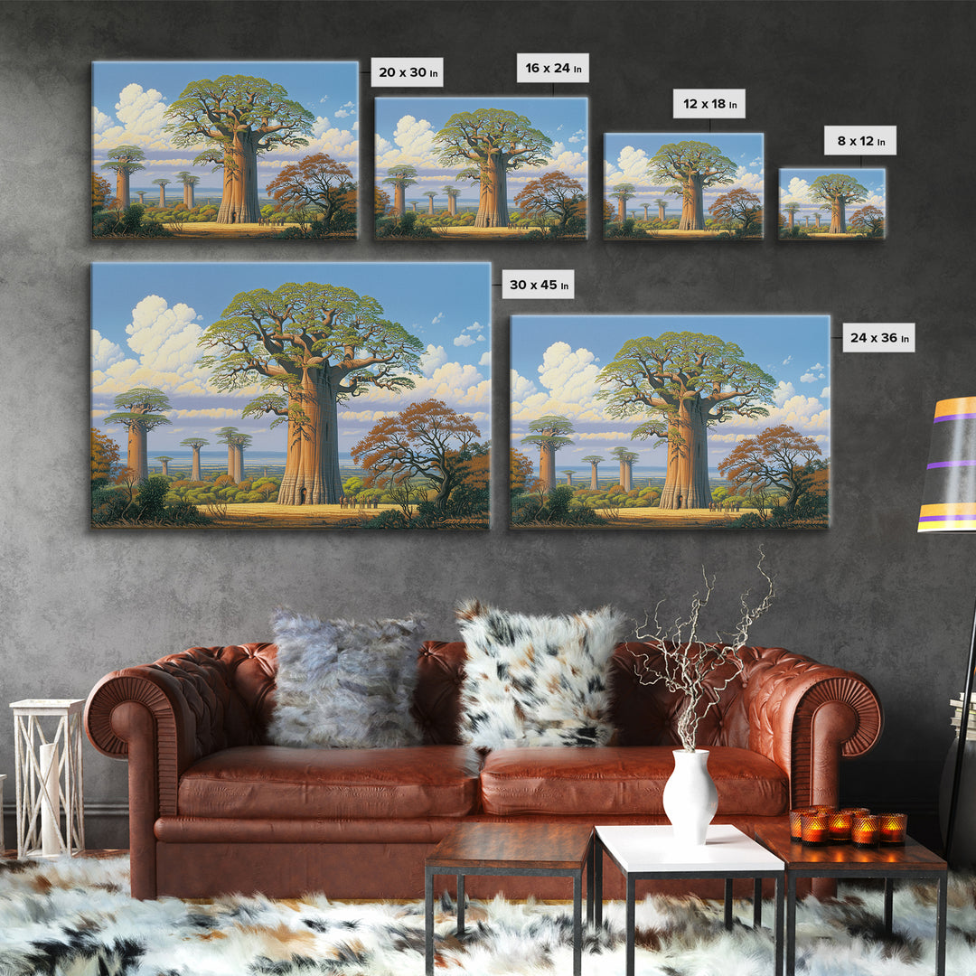 Majestic Baobab Grove Under Blue Sky Canvas Print, African Safari Art, Madagascar Wall Art, Nature Scene Art, Home Decor Gift