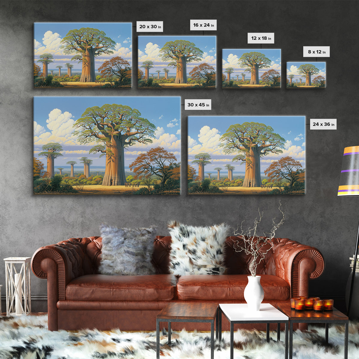 Majestic Baobab Grove Under Blue Sky Canvas Print, African Safari Art, Madagascar Wall Art, Nature Scene Art, Home Decor Gift