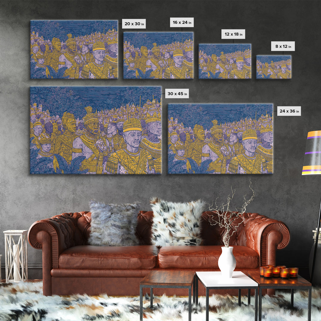 Golden African Kings And Queens Procession Wall Art, African Warrior Art, Black Culture Art, Tribal Queen Art, Bold Home Decor