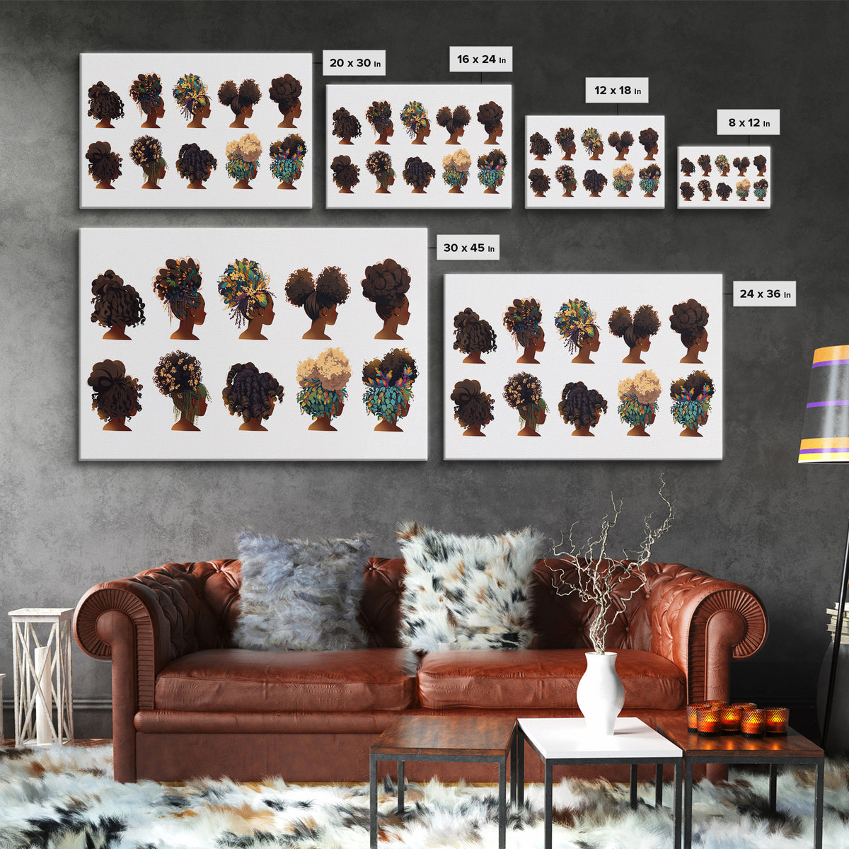 Black Women Natural Hairstyle Collection Wall Art, African Beauty Canvas Print, Salon Decor, Melanin Portrait Gift For Her