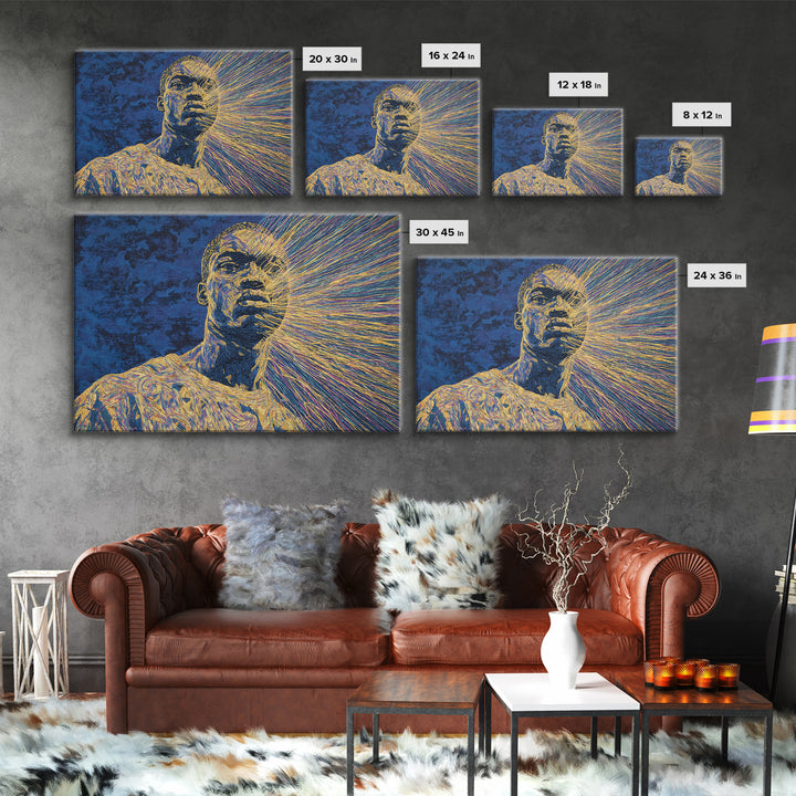 Radiant Black Man Portrait Wall Art, Afrocentric Art, Modern Black Art, Blue And Gold Canvas Print, Black Culture Art Decor
