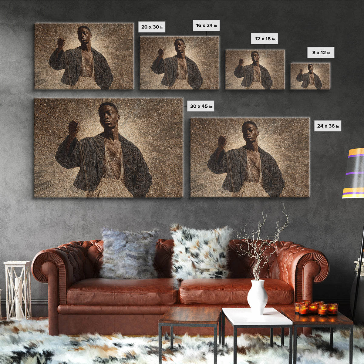 Radiant Black Man Halo Portrait Framed Canvas Print, Afrocentric Art, Black Culture Art, Spiritual Wall Art, Statement Decor