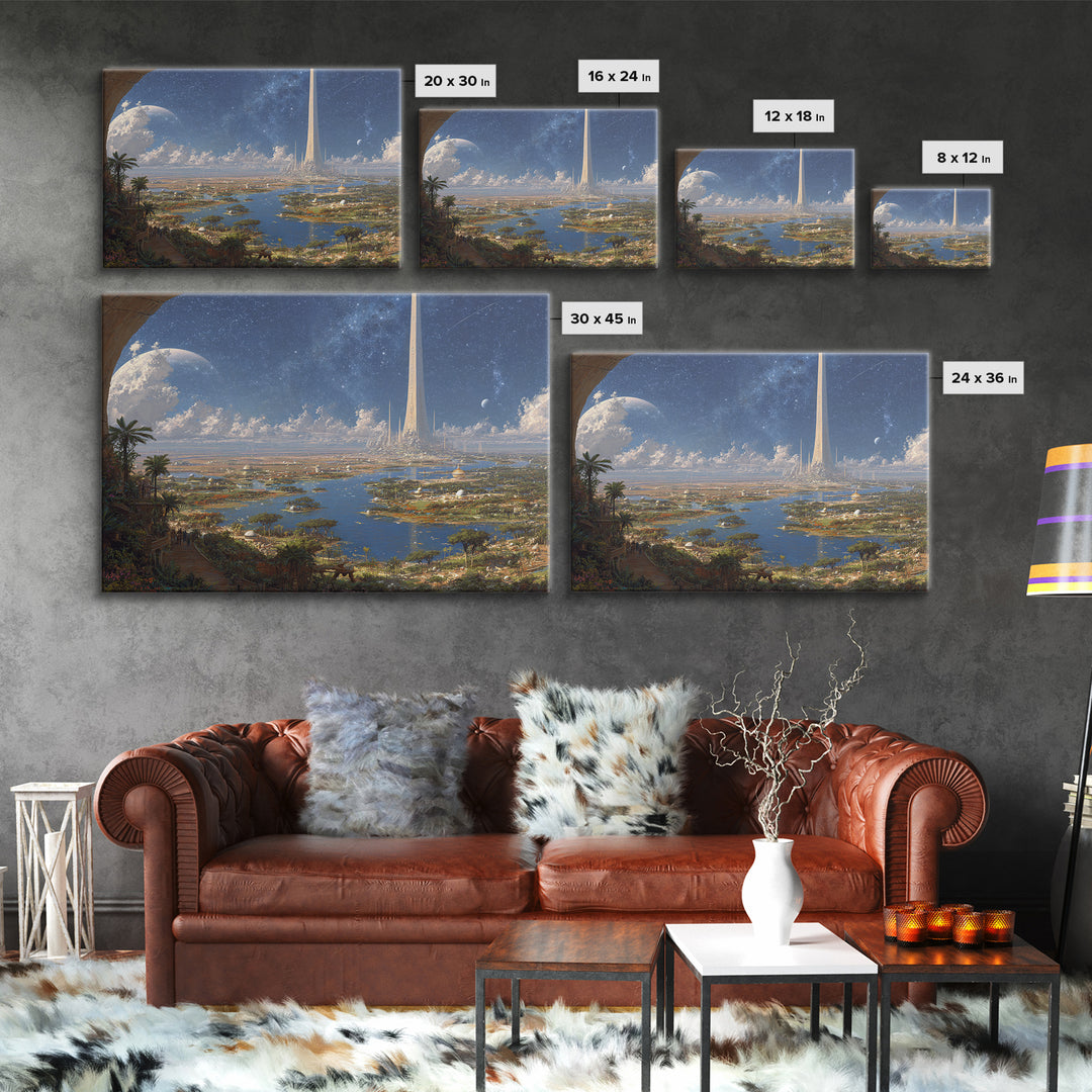 Afrofuturist African Cityscape Wall Art, Futuristic Nile Landscape, Digital Art Africa, Modern Canvas Print, Large Decor Art