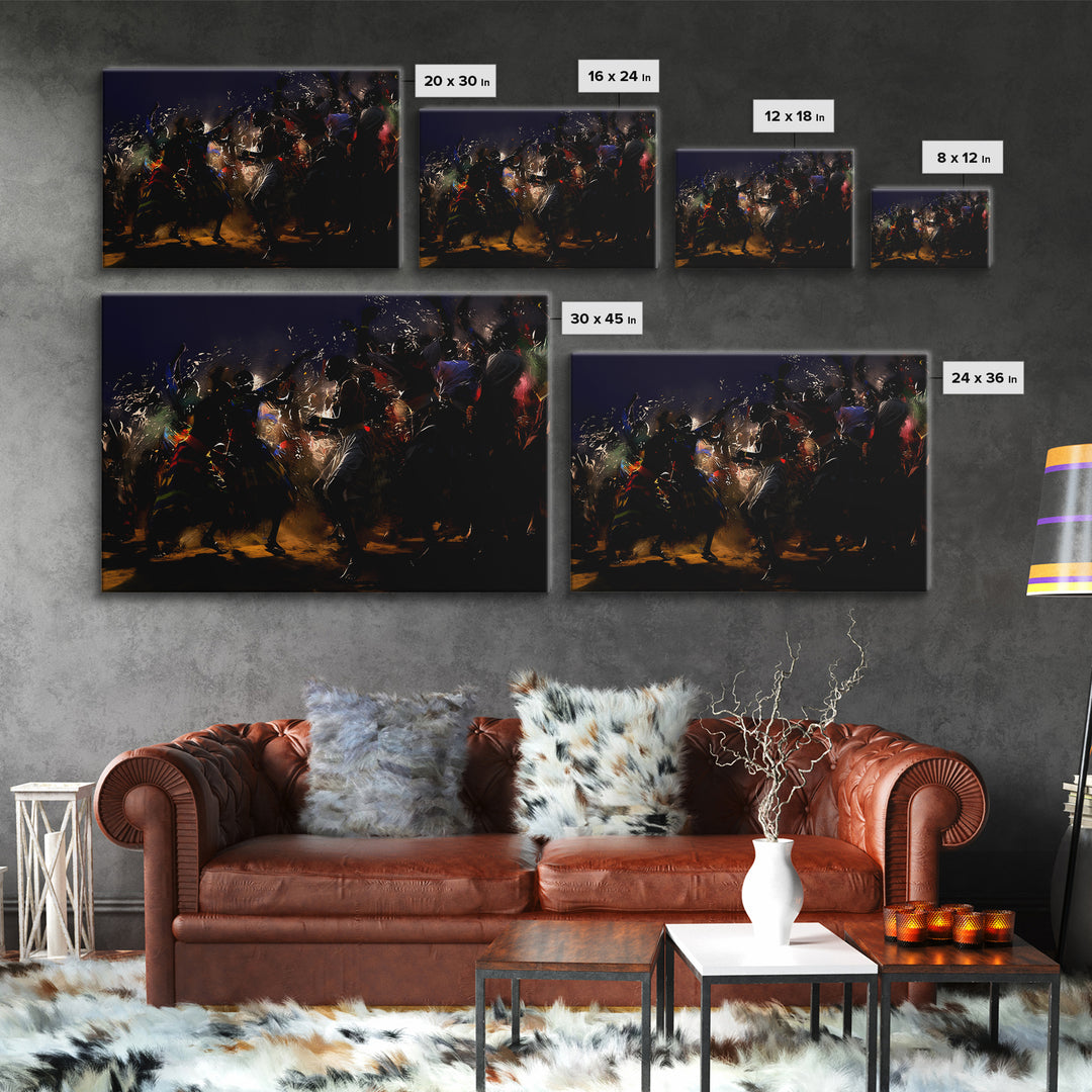 Dramatic African Warriors Dancing With Sparks Wall Art, Black Culture Art Decor, Mystical Tribal Canvas Print For Bold Rooms
