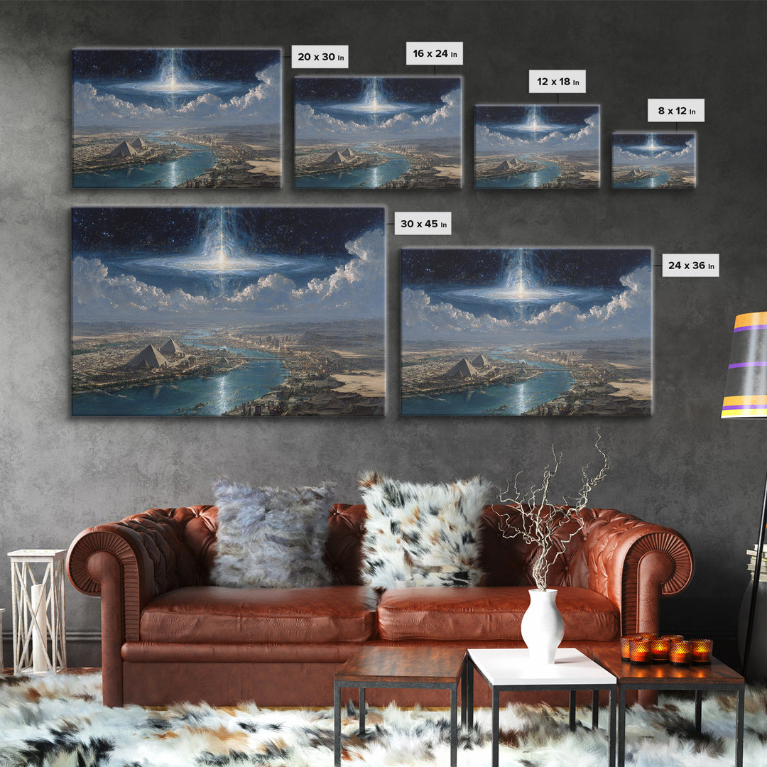 Cosmic Egyptian Pyramids Over Nile, Mystical African Wall Art, Spiritual Desert Landscape, Afrocentric Home Decor Gift Print