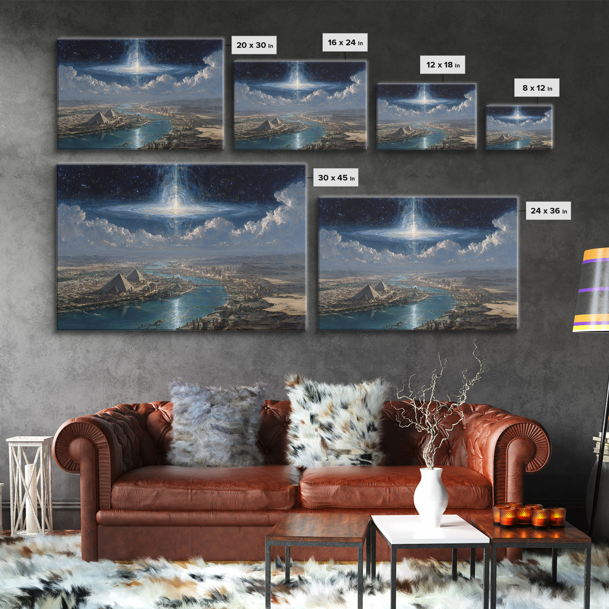 Cosmic Egyptian Pyramids Over Nile, Mystical African Wall Art, Spiritual Desert Landscape, Afrocentric Home Decor Gift Print