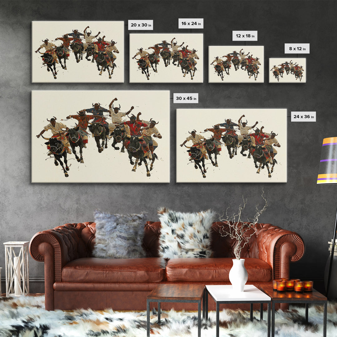 Charging African Warriors On Horseback, Dynamic Canvas Print, Tribal Battle Scene, Afrocentric Wall Decor For Men, African Warrior Art Gift