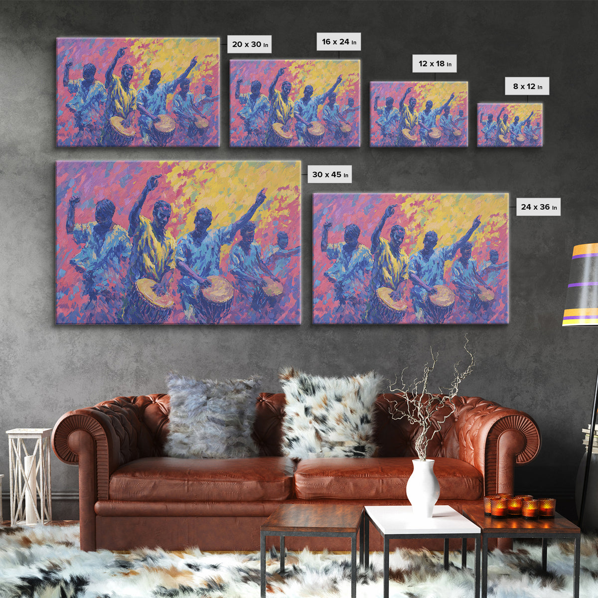Vibrant African Drummers Celebration Wall Art, Colorful Afrocentric Music Painting, Black Culture Decor, Living Room Gift