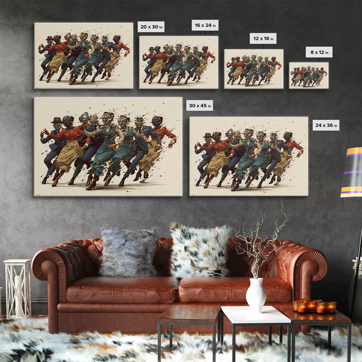 Masked African Jazz Dancers Canvas Print, Afrofuturism Fashion Wall Art, Stylish Black Culture Decor, Unique Home Decor Gift
