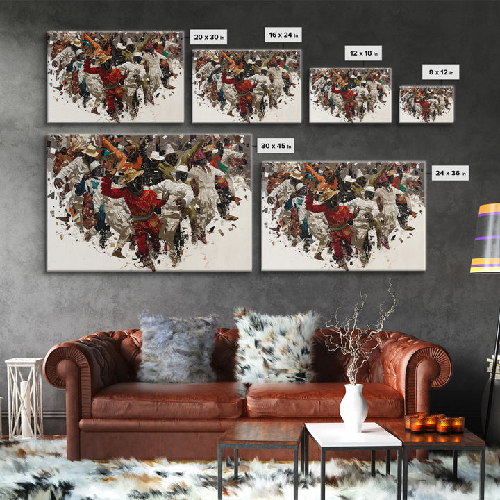 Joyful African Festival Dancers Wall Art, Afrocentric Celebration Canvas Print, Cultural Home Decor, Vibrant Black Artwork