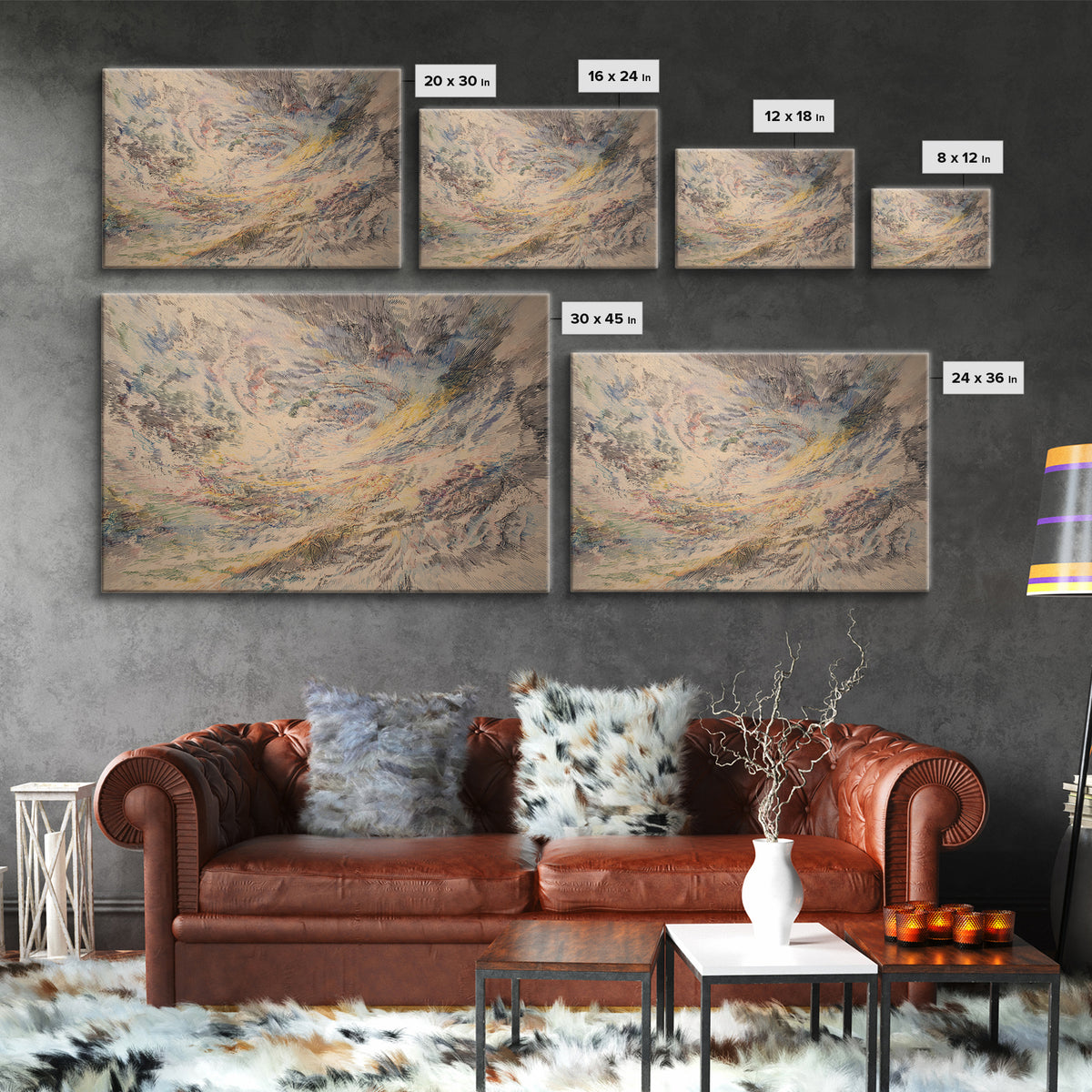 Swirling Abstract Sky And Mountain Canvas Print, Dreamy Wall Art, Contemporary Canvas, Textured Art Print Home Decor Gift