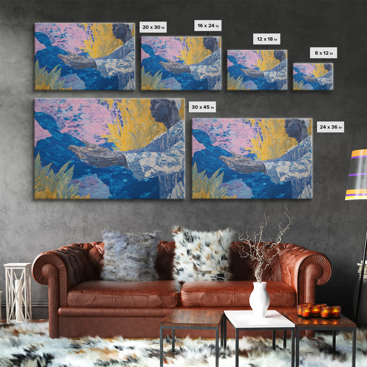 Blue Gold Figure With Open Hands Framed Canvas Print, Black Man Wall Art, Spiritual Wall Decor, African Inspired Home Decor Gift