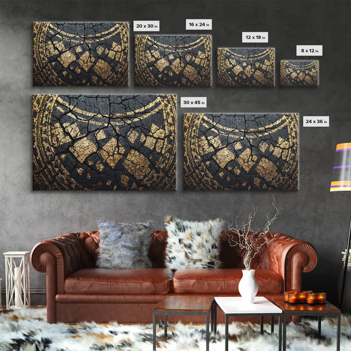Black Gold Tribal Collar Detail Canvas Print, African Abstract Art, Textured Luxury Wall Decor, Modern Cultural Home Decor