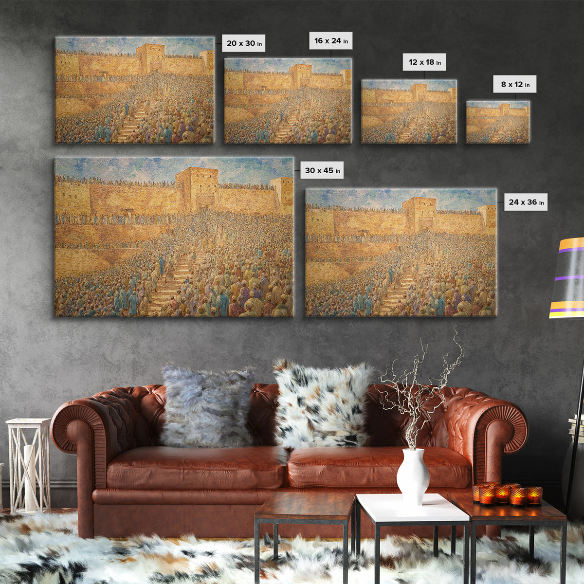 Ancient African City Gate With Crowds Wall Art, Historical Cultural Print, West African Decor, Large Statement Home Artwork