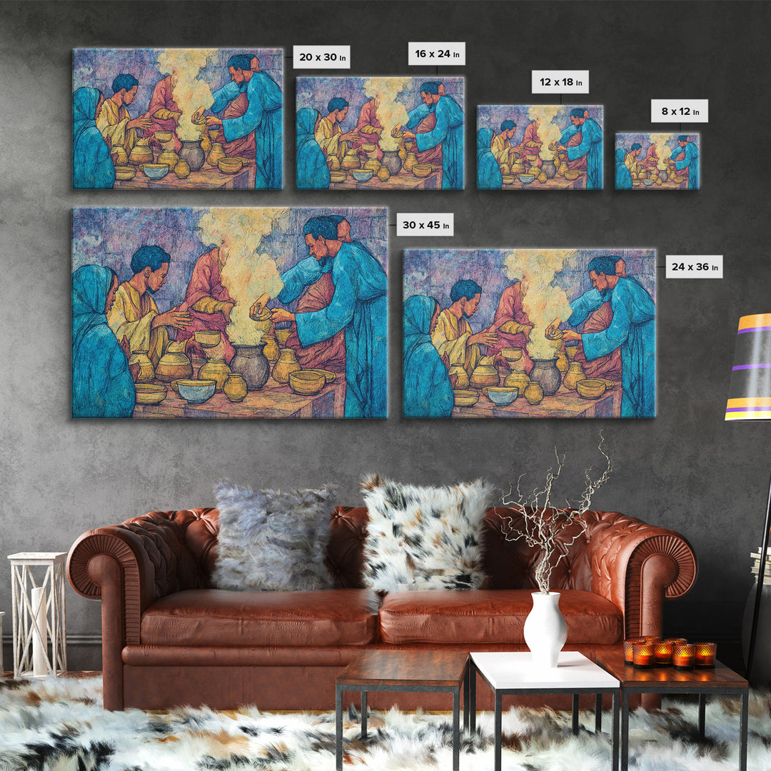 African Women Pottery Ritual Wall Art, Smoke Ceremony Painting, Cultural Kitchen Decor, Afrocentric Home Decor, Gift For Her