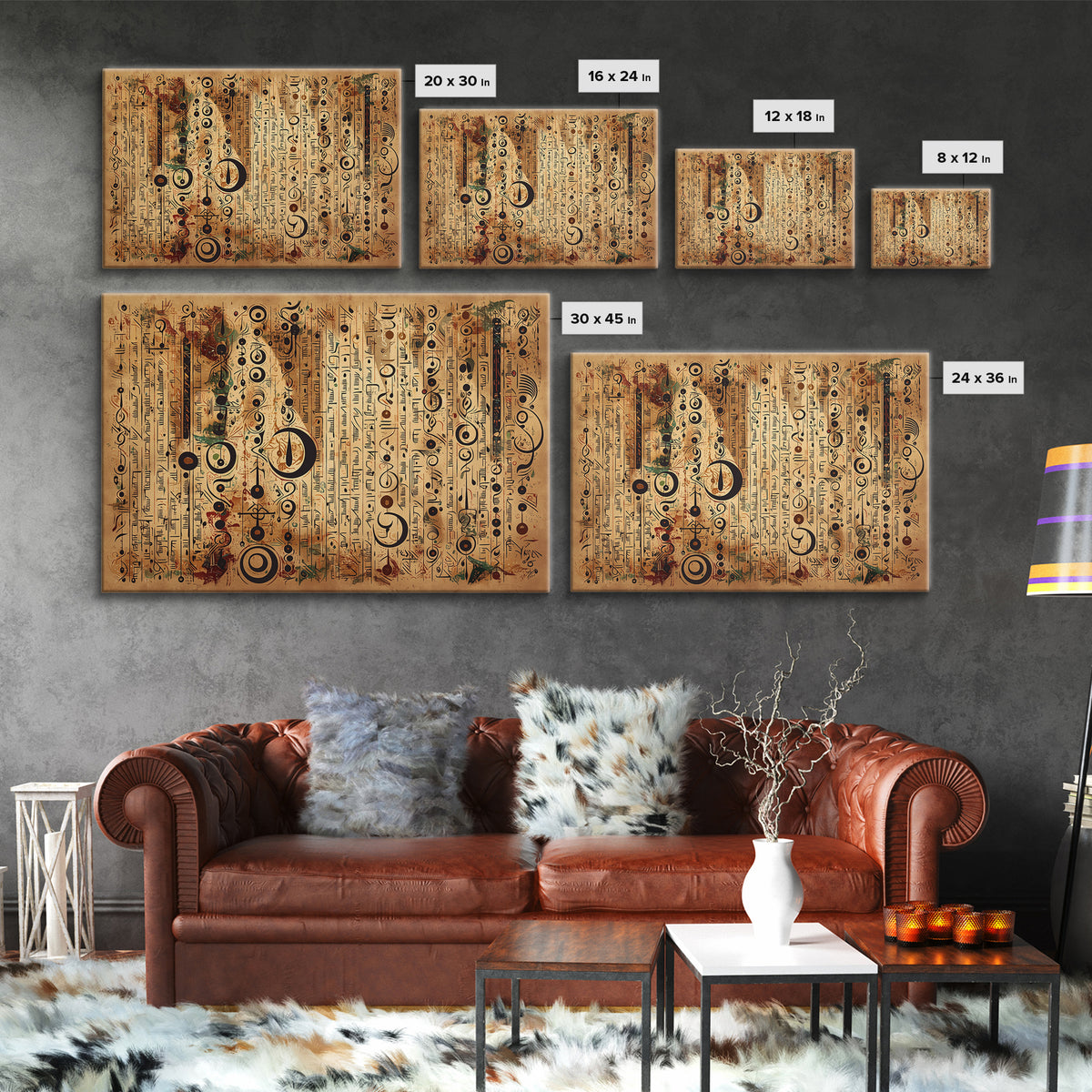 Ancient African Symbol Parchment Wall Art, Abstract African Art, Tribal Patterns, Afrocentric Decor, Cultural Canvas Print
