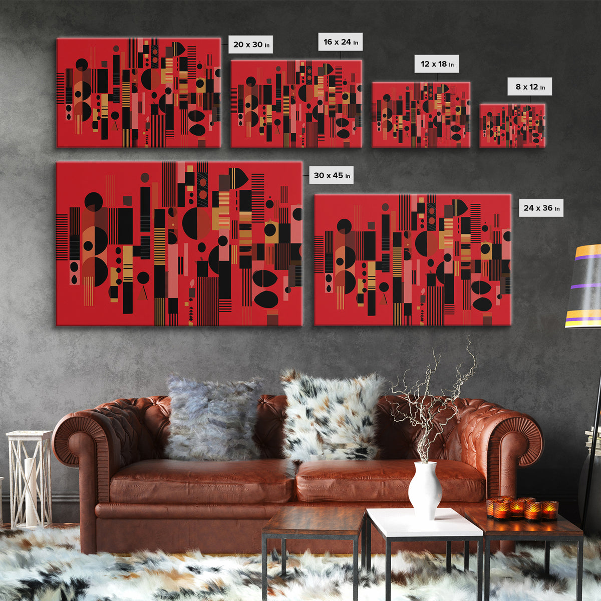 Red Black Geometric Abstract Wall Art, Modern African Art Print, Bold Urban Decor, Contemporary Canvas Print Statement Gift