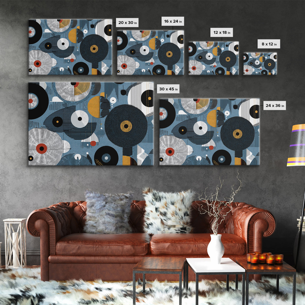 Blue Black Gold Geometric Circles Wall Art, Abstract African Art Decor, Modern Canvas Print For Living Room Office Home Decor