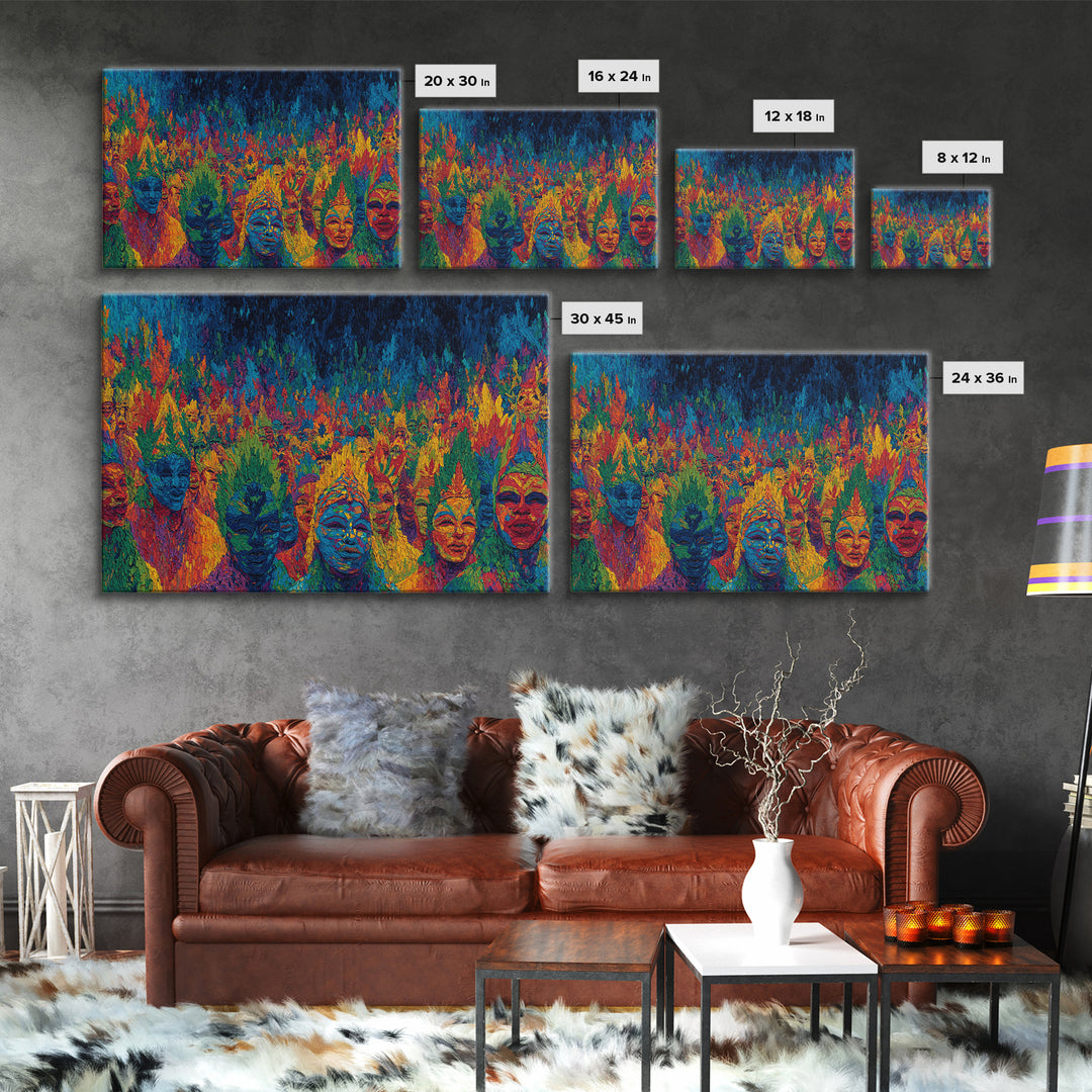Mystic Jungle Mask Ceremony Wall Art, Colorful African Tribal Art, Spiritual Afrocentric Decor, Statement Canvas Print Gift