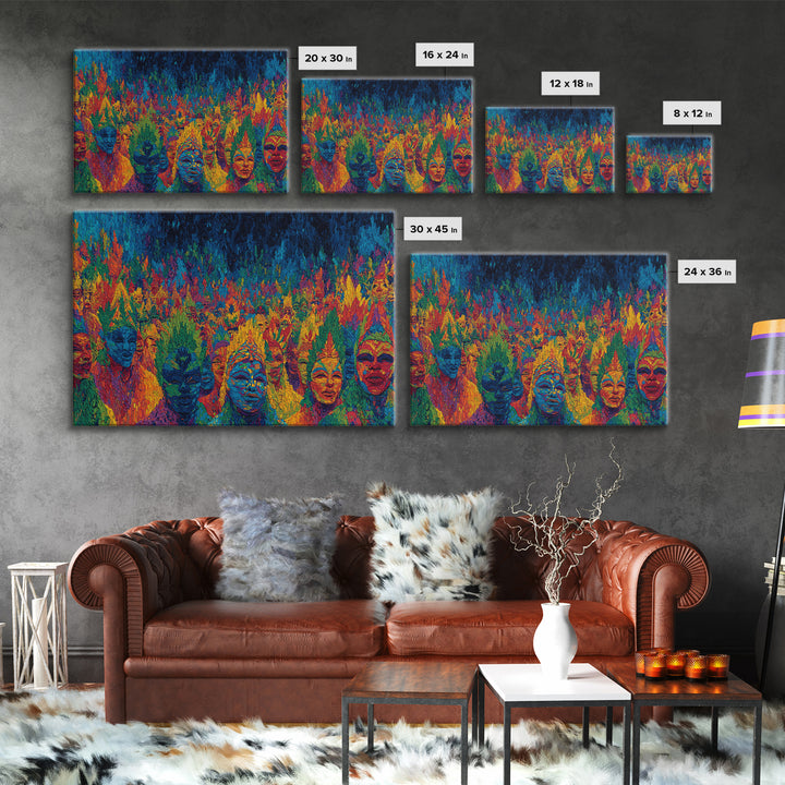 Mystic Jungle Mask Ceremony Wall Art, Colorful African Tribal Art, Spiritual Afrocentric Decor, Statement Canvas Print Gift