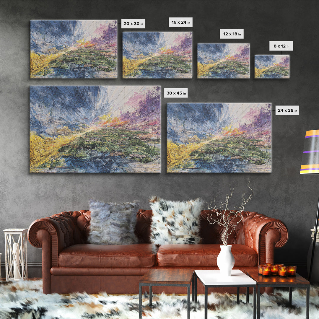 Radiant Abstract Cityscape Wall Art, Aerial Landscape Print, Modern Canvas Decor, Colorful Office And Living Room Art Gift