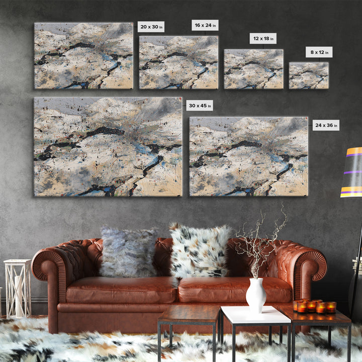 Abstract Mountain River Canvas Print, Modern African Landscape Art, Textured Blue White Wall Decor, Large Office Art Gift