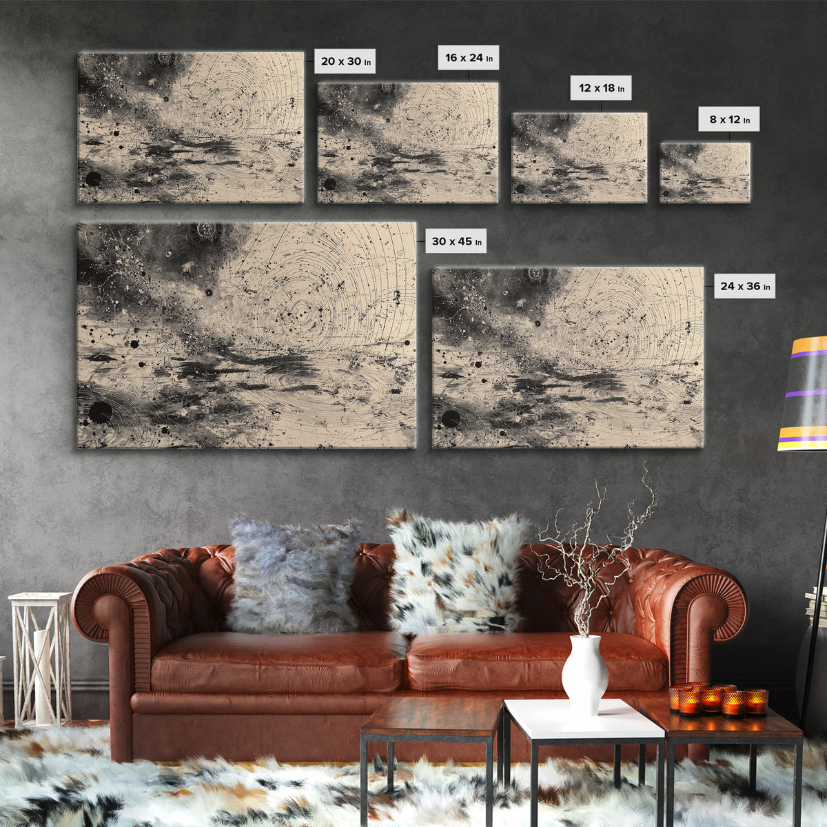 Black And White Celestial Map Wall Art, Abstract African Inspired Diagram, Mystical Modern Canvas Print, Office Decor Gift