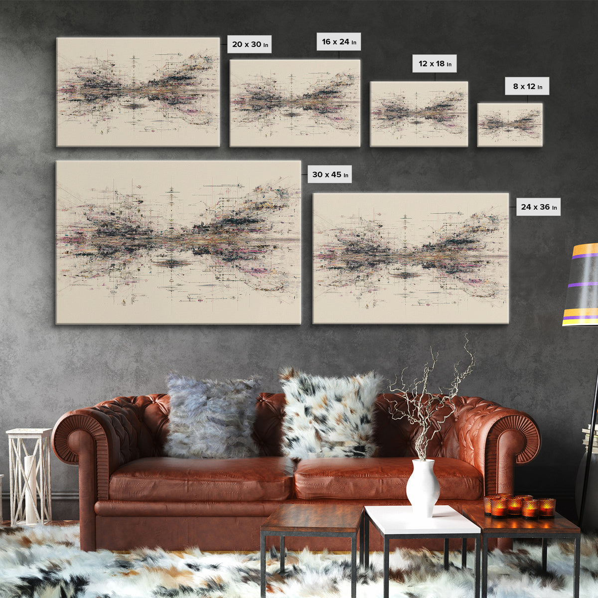 Expansive Abstract Data Field Wall Art, Modern Geometric Lines, Minimalist Office Decor For Tech Studio And Home Gallery