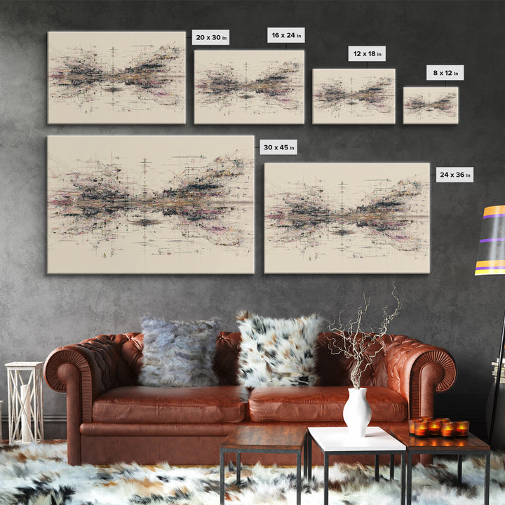 Expansive Abstract Data Field Wall Art, Modern Geometric Lines, Minimalist Office Decor For Tech Studio And Home Gallery