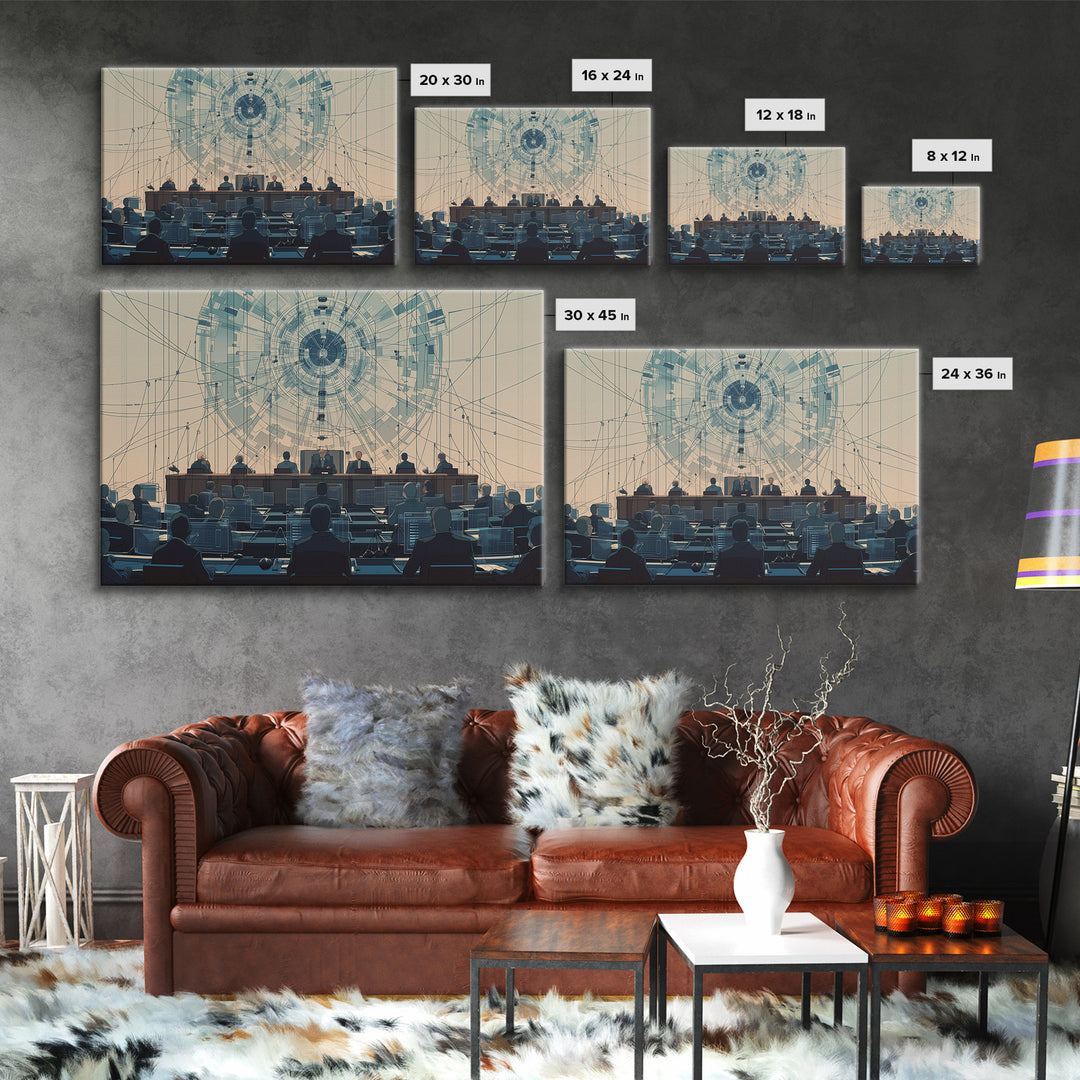 Futuristic Council Chamber Canvas Print, Digital Conference Hall Wall Decor, Modern Office Art For Lawyers And Leaders Gift