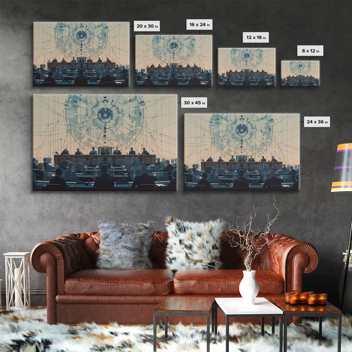 Futuristic Council Chamber Canvas Print, Digital Conference Hall Wall Decor, Modern Office Art For Lawyers And Leaders Gift
