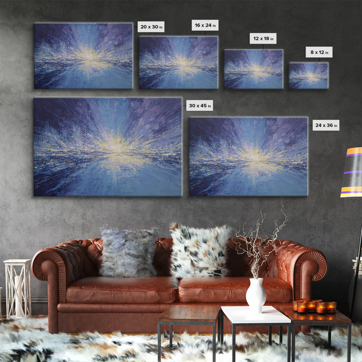 Electric Blue Abstract Cityscape Wall Art, Luminous Horizon Canvas, Contemporary Decor For Living Room And Office Gallery