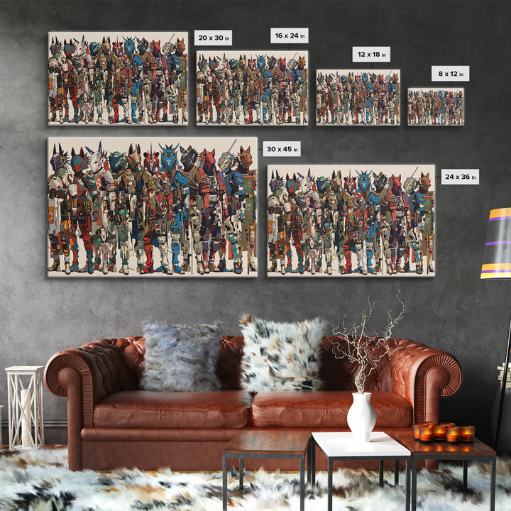 Futuristic African Mecha Warriors, Tribal Mask Canvas Print, Afrocentric Wall Art, Bold Black Culture Art, Modern Safari Decor