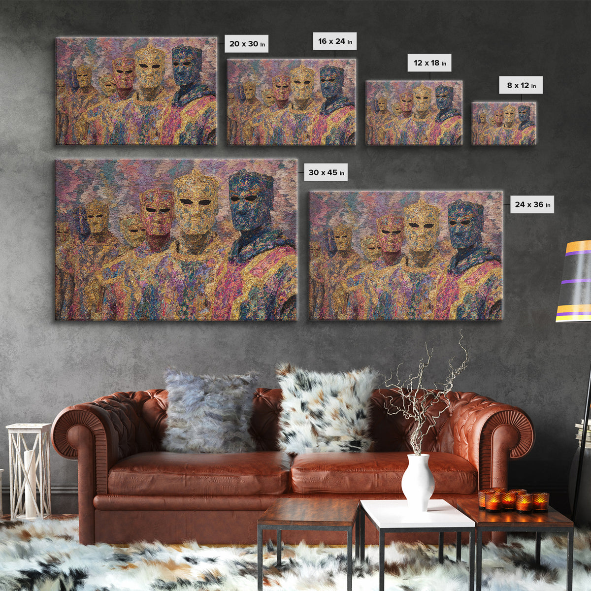 Colorful Abstract Masked Figures, African Tribal Art Canvas Print, Afrocentric Wall Art, Ethnic Home Decor, Modern Black Art