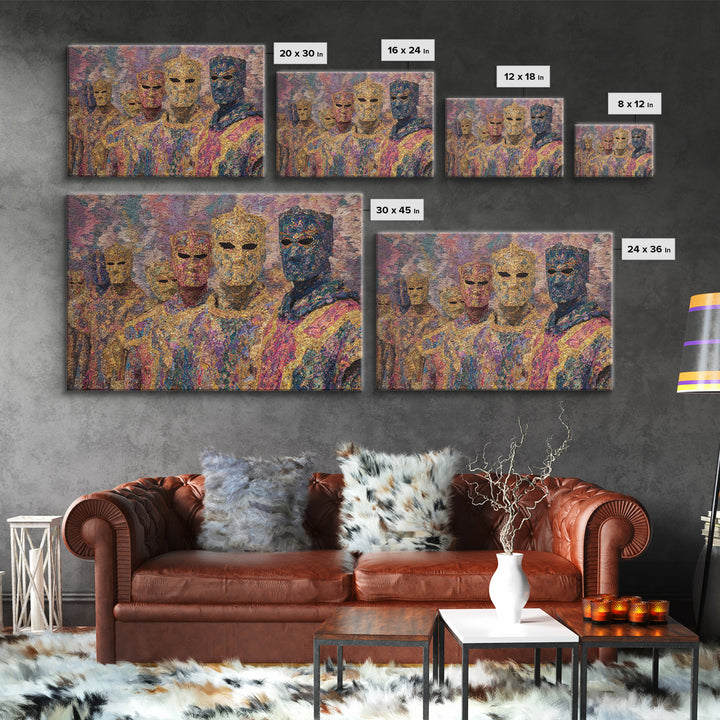 Colorful Abstract Masked Figures, African Tribal Art Canvas Print, Afrocentric Wall Art, Ethnic Home Decor, Modern Black Art