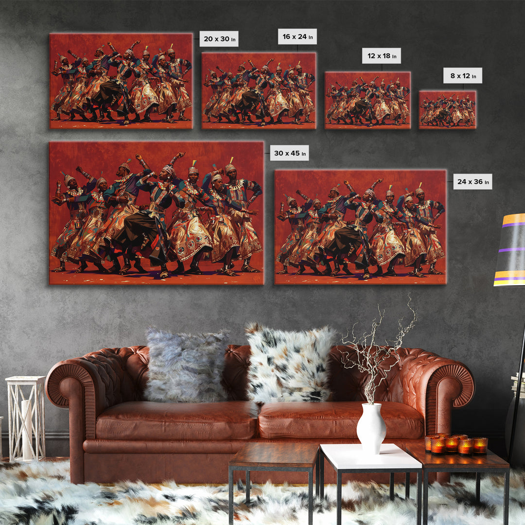 Energetic African Dancers Celebration Wall Art, African Women Art, Cultural Art Print, Red Statement Decor, Afrocentric Canvas